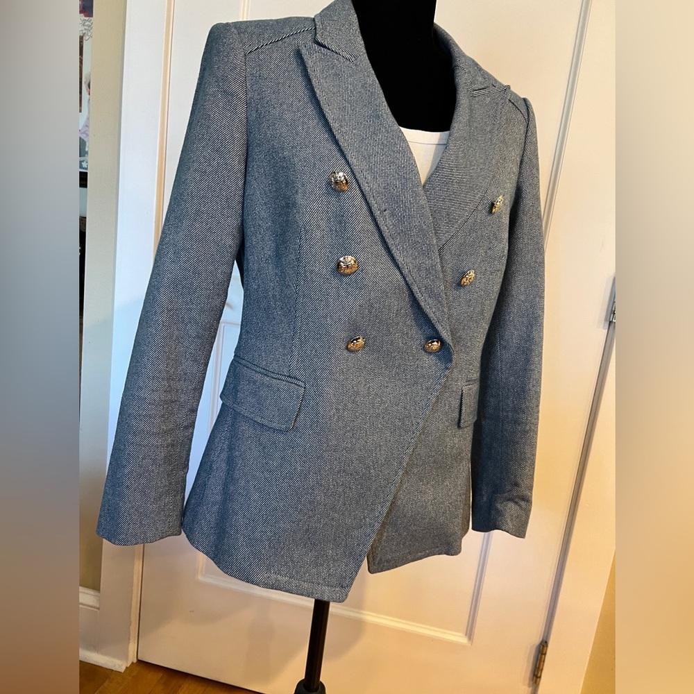 WHITE HOUSE BLACK MARKET WOMEN’S  LIGHT DENIM BLUE TWEED  STUDIO BLAZER SZ 6